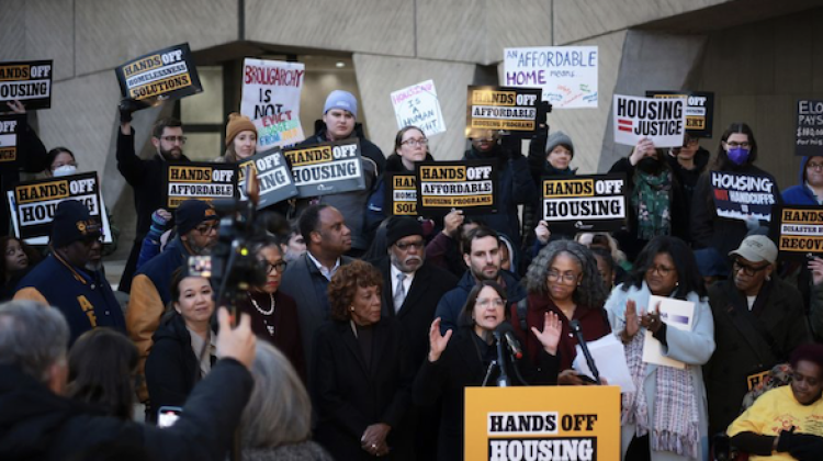 Protestors demonstrate demanding fair housing
